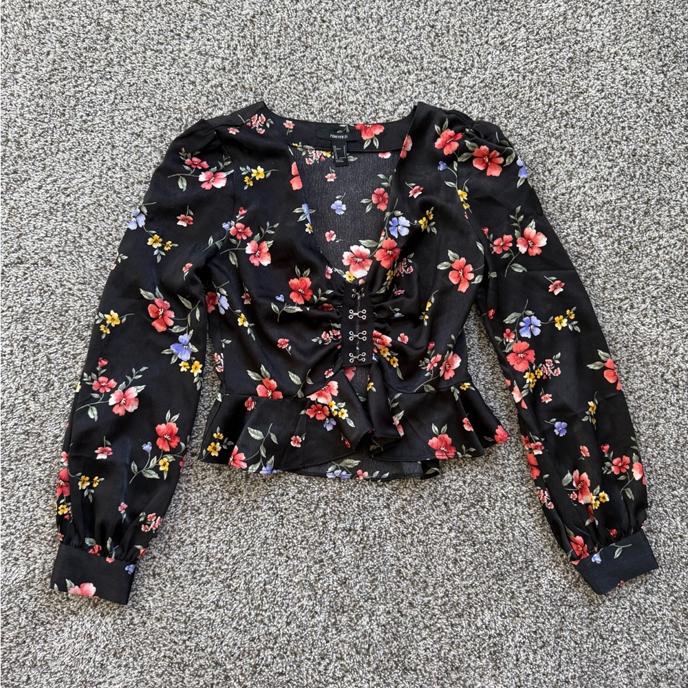 Forever 21 Black Floral Blouse